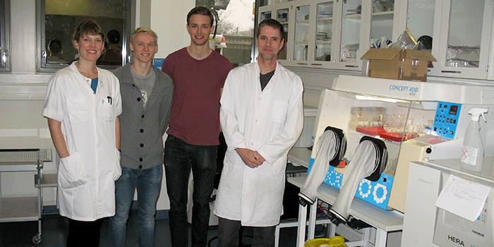Mette Kolpen and Peter Østrup Jensen with two students from DTU, Peter Alexander Vistar Gade og Terkel Bo Olsen.