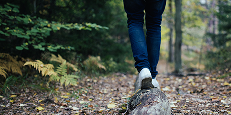 person walking on timber