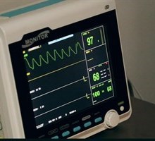 Vitals monitor showing a heart rate